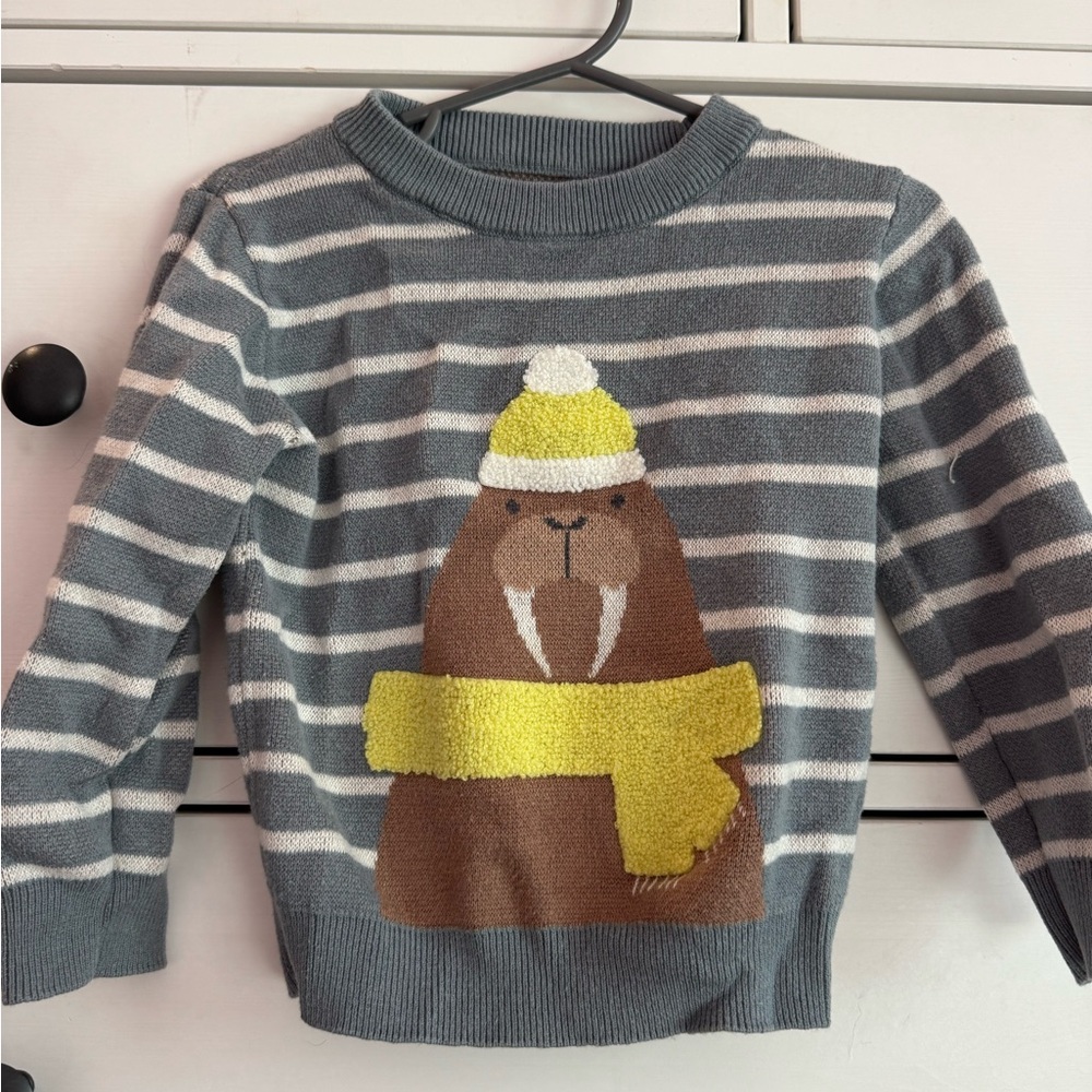 Little sleepies Striped Kids Sweater with Walrus Design